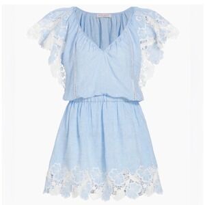 Ramy Brook Rya Linen Lace-Trimmed Minidress Light Blue White Floral NWT